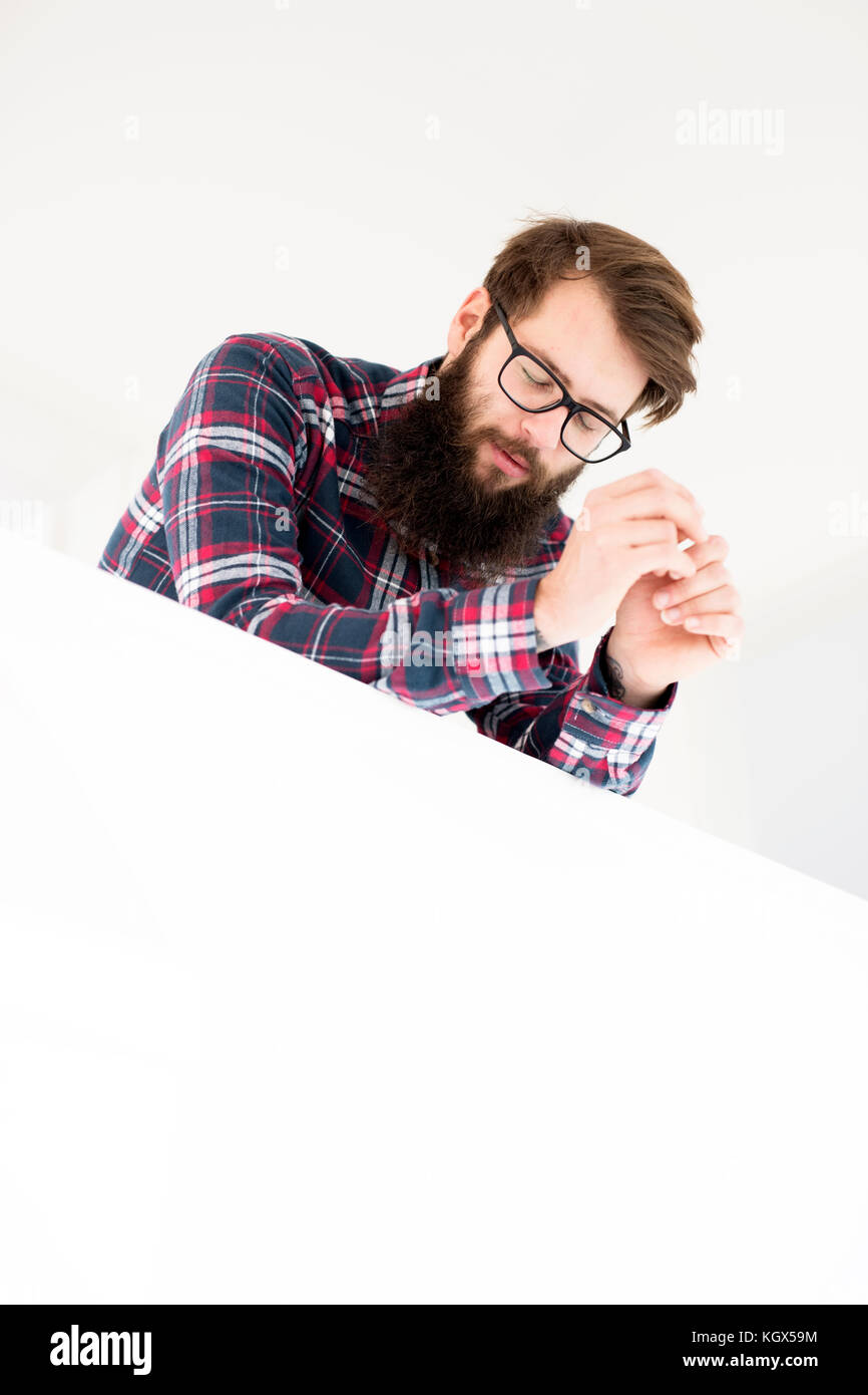 hipster man with beard and glasses Stock Photo