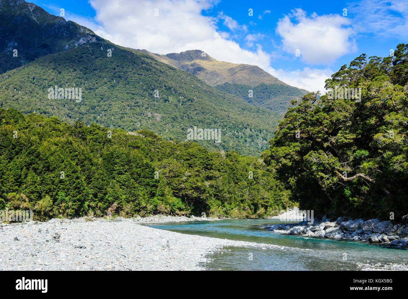 Beautiful Haast river, Haast Pass, South Island, New Zealand Stock Photo