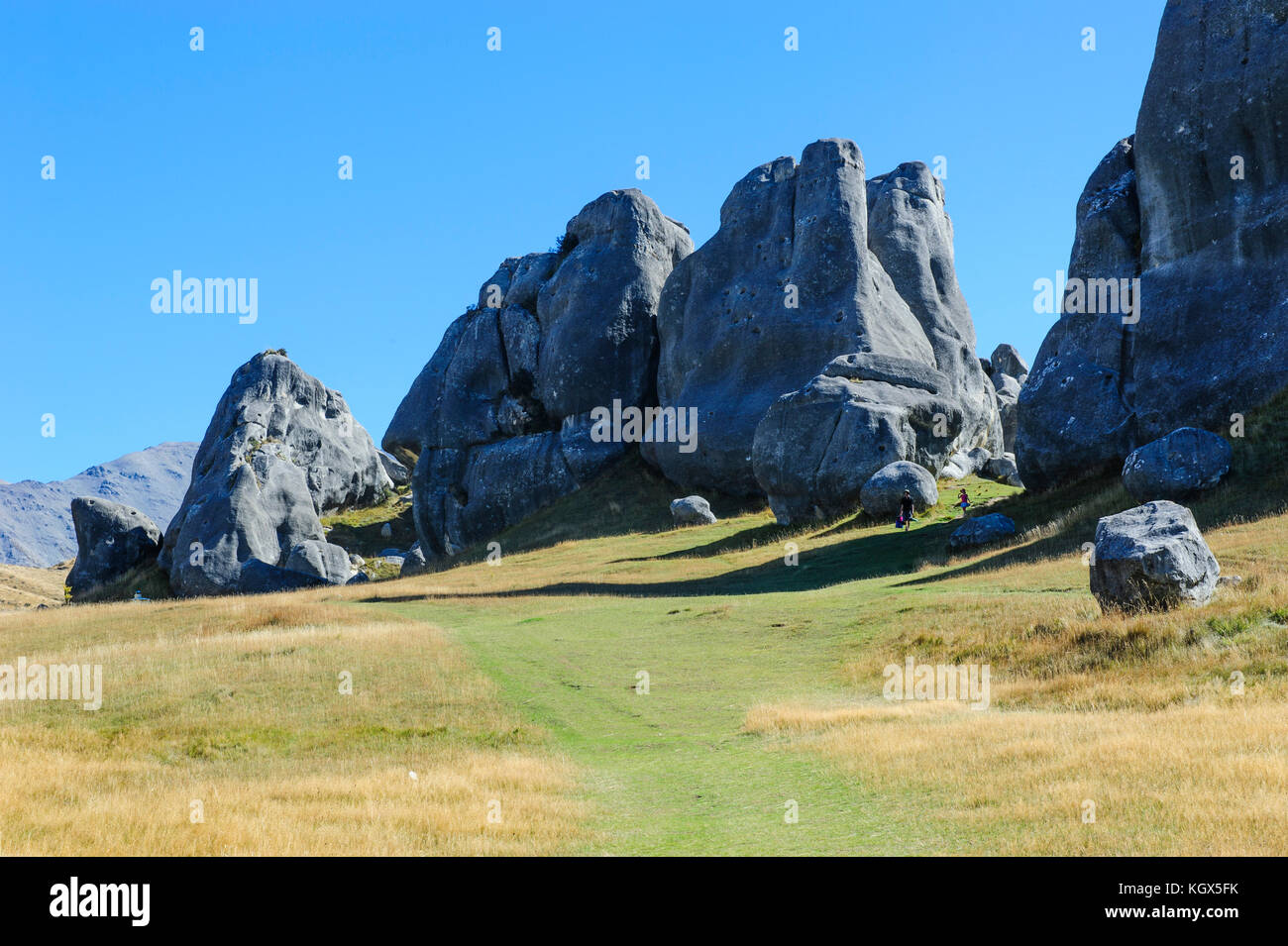 Limestone outcrops on Castle Hill, South Island, New Zealand Stock Photo