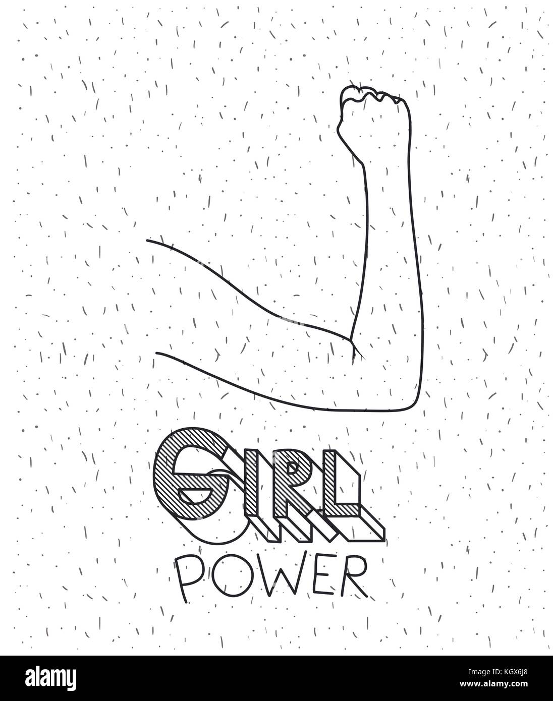 girl power text with female arm silhouette over white background with