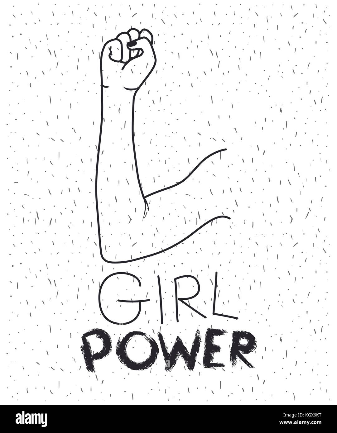 girl power text with female right arm silhouette over white background