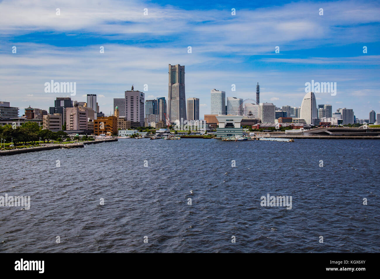 The Yokohama Waterfront Skyline Seen From Tokyo Bay Stock Photo Alamy