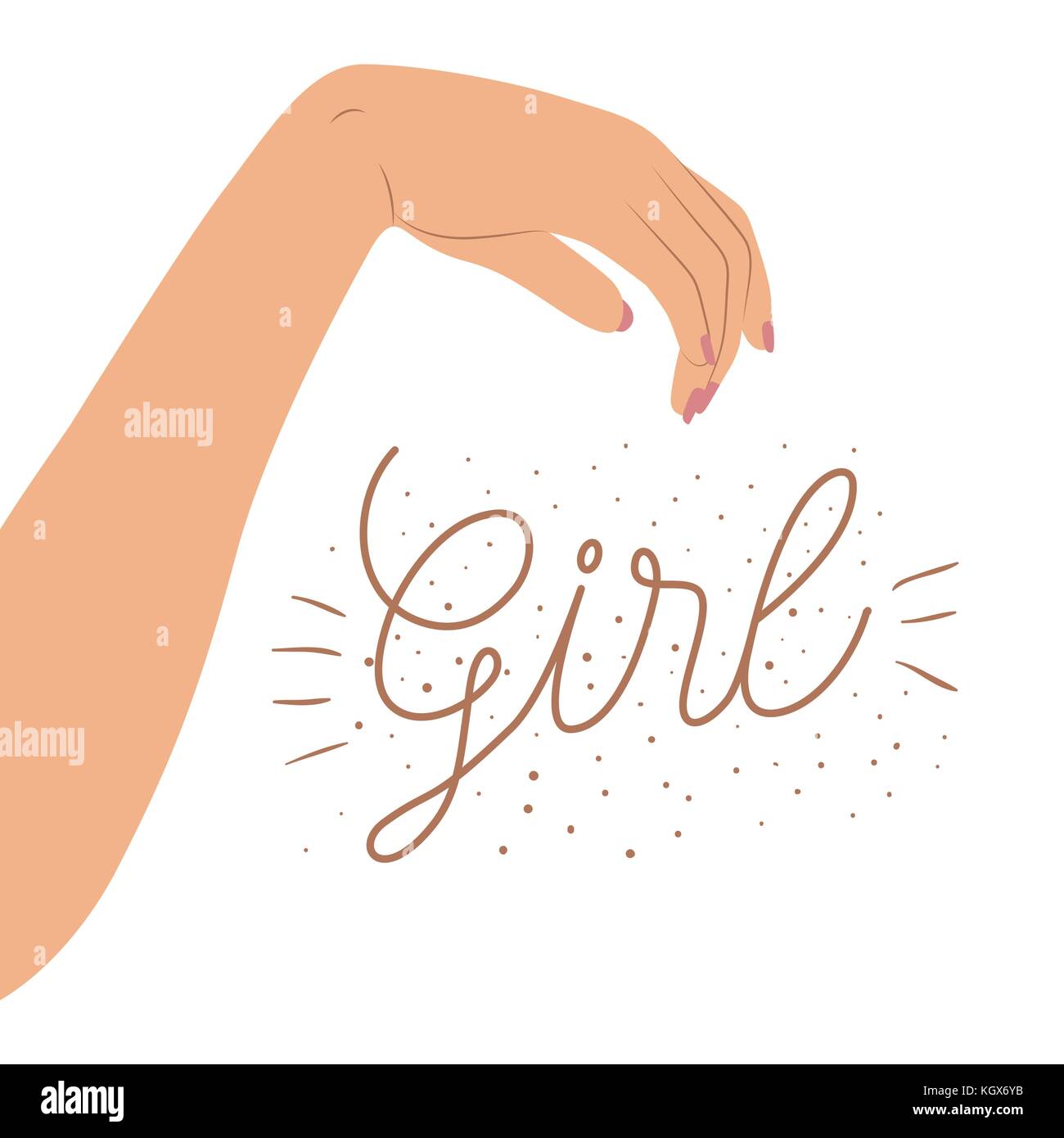 girl poster with delicate female right arm in skin color on white