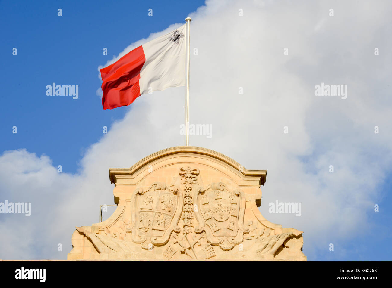 Malta national flag on Auberge de Castille at La Valletta, Malta Stock Photo