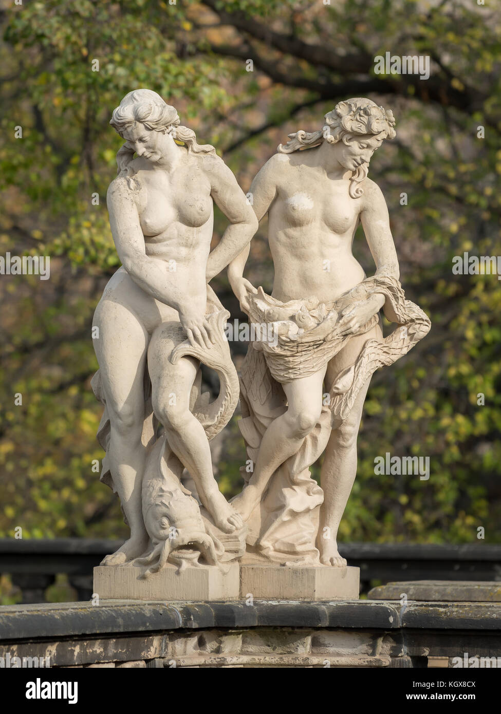 Statue in park of Zwinger in Dresden Germany in autumn Stock Photo