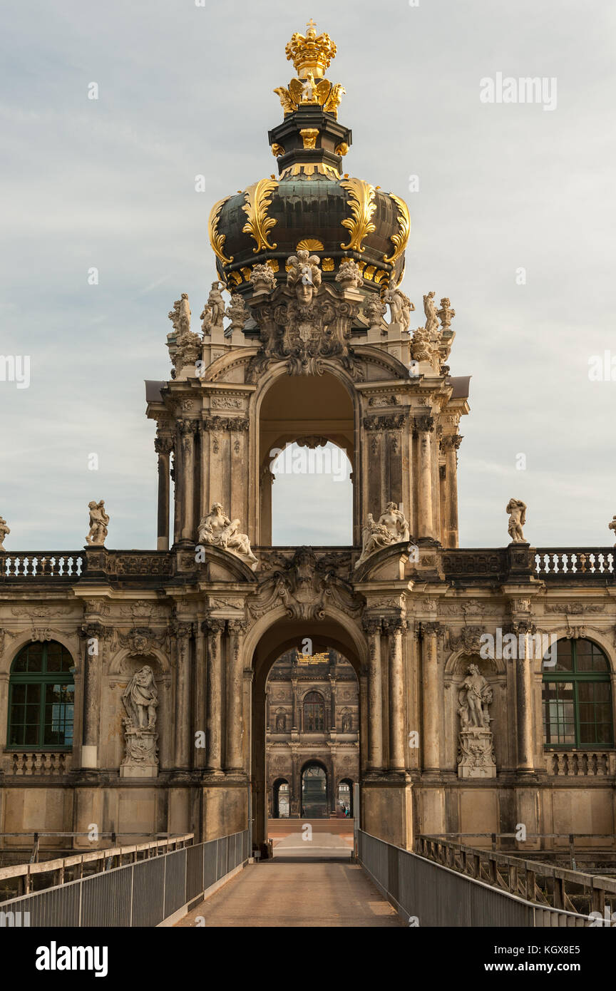 Kronentor of Zwinger in Dresden Germany in autumn cloudy sky Stock Photo