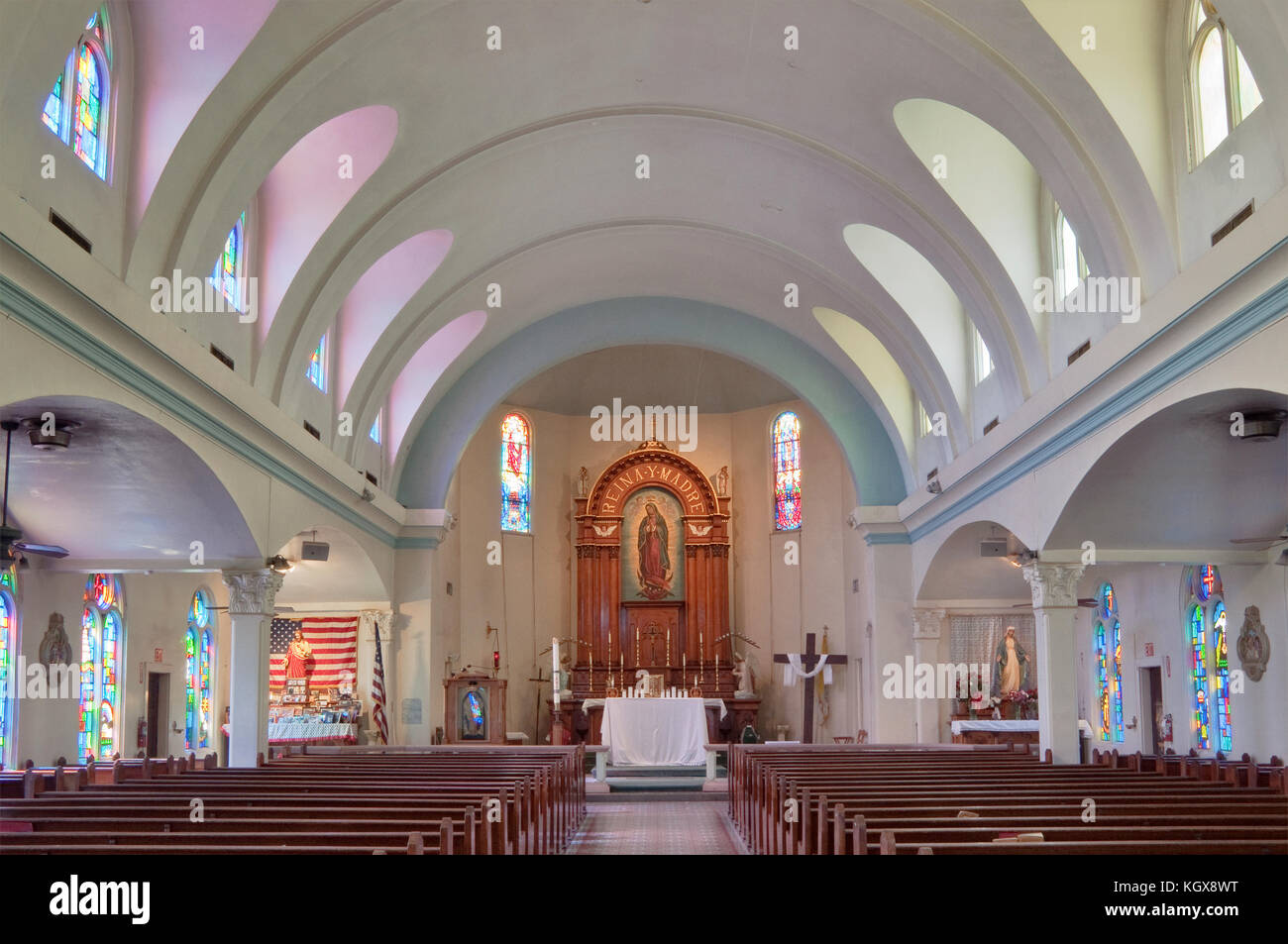 Interior of Our Lady of Guadalupe Catholic Church in Mission, Rio Grande Valley, Texas, USA Stock Photo