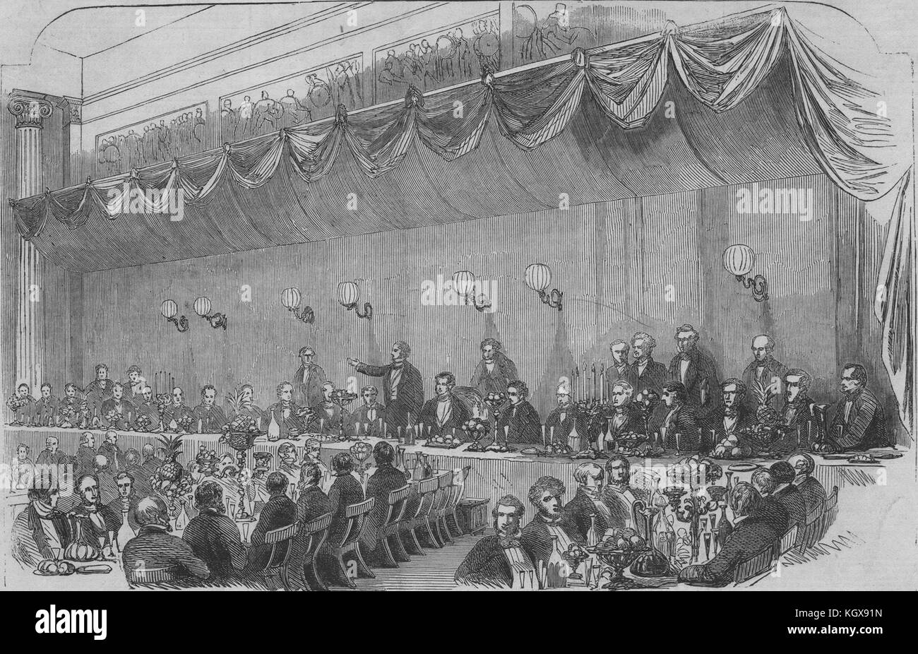 Banquet to Mr. Ingersoll, the American minister, Manchester town hall 1853. The Illustrated London News Stock Photo