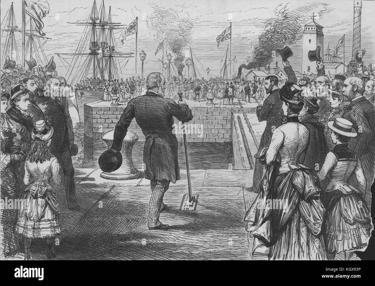 Opening of the James Watt Dock by the Provost of Greenock. Scotland 1886. The Illustrated London News Stock Photo