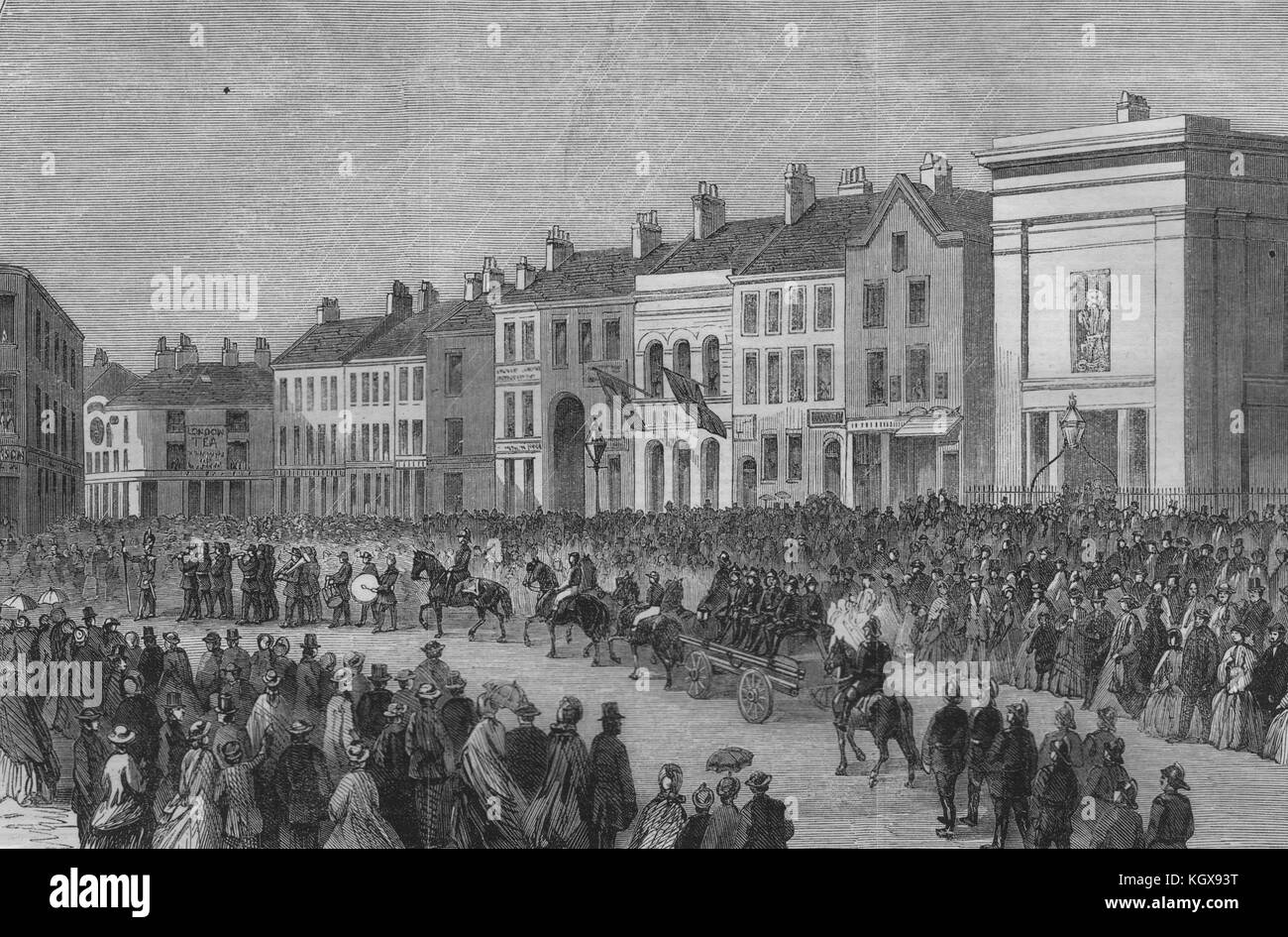 Macclesfield Fire Brigade inauguration market place parade. Cheshire