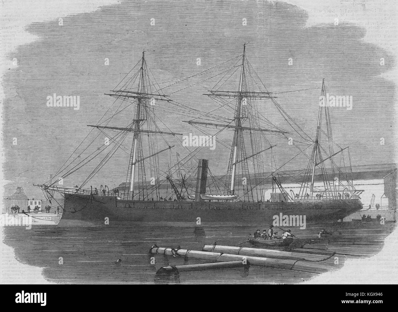 Steam rams under construction in Laird's shipbuilding yard, Birkenhead 1863. The Illustrated London News Stock Photo