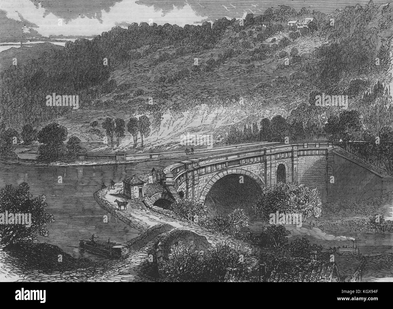 Aqueduct of the Kennet & Avon canal, at Limpley Stoke, nr Bath. Wiltshire 1864. The Illustrated London News Stock Photo