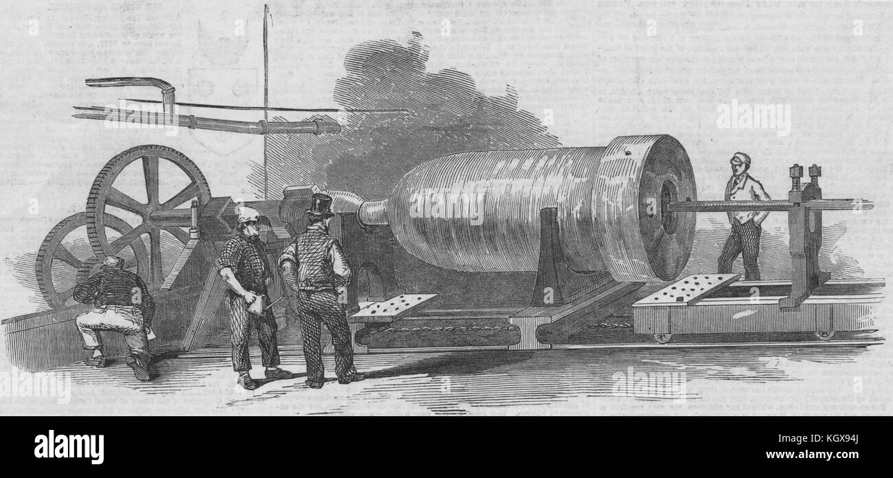 Boring the cylinder of the Britannia Press, Bank Quay foundry, Warrington 1851. The Illustrated London News Stock Photo