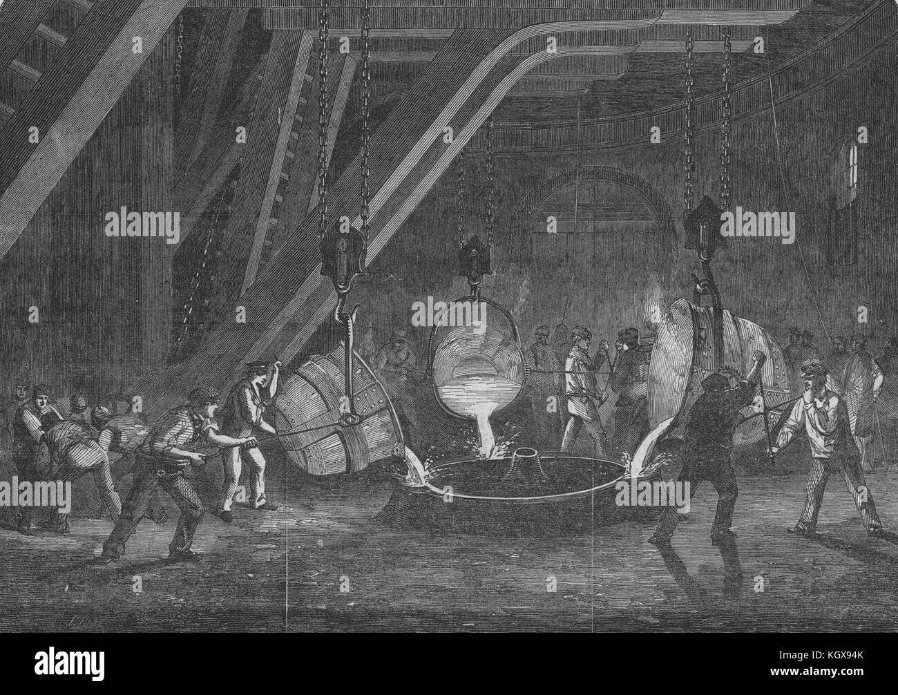 Casting Britannia Press cylinder, Bank Quay foundry, Warrington. Cheshire 1851. The Illustrated London News Stock Photo