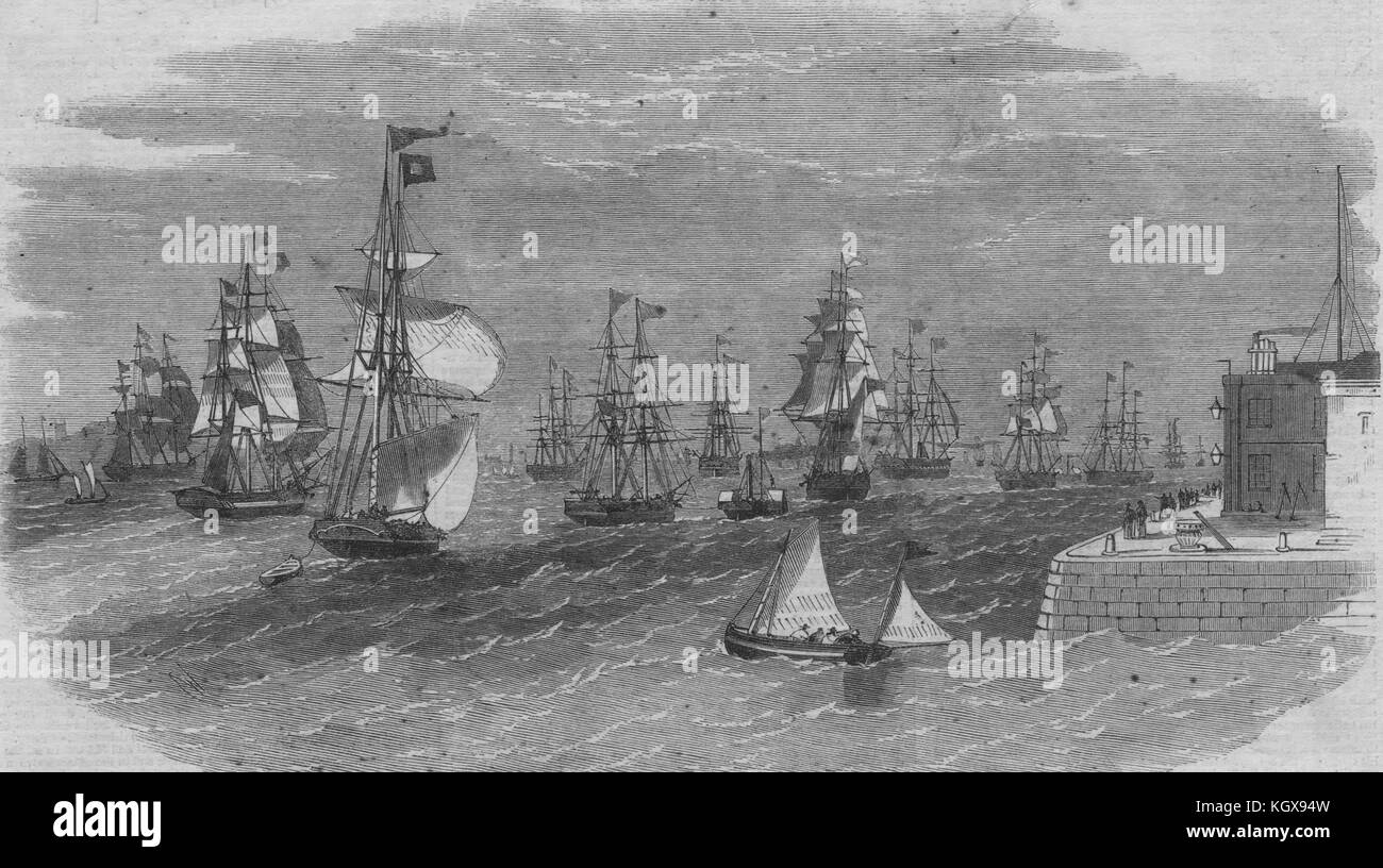 The Mersey after the storm - vessels outward-bound 1861. The Illustrated London News Stock Photo