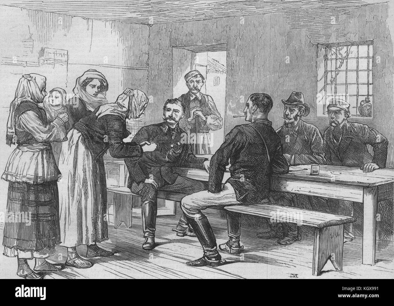 Serbian women at Aleksinac asking the commandant for their husbands 1876. The Illustrated London News Stock Photo