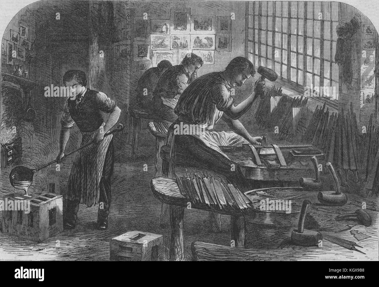 The Sheffield steel manufactures. File cutting. Yorkshire 1866. The Illustrated London News Stock Photo