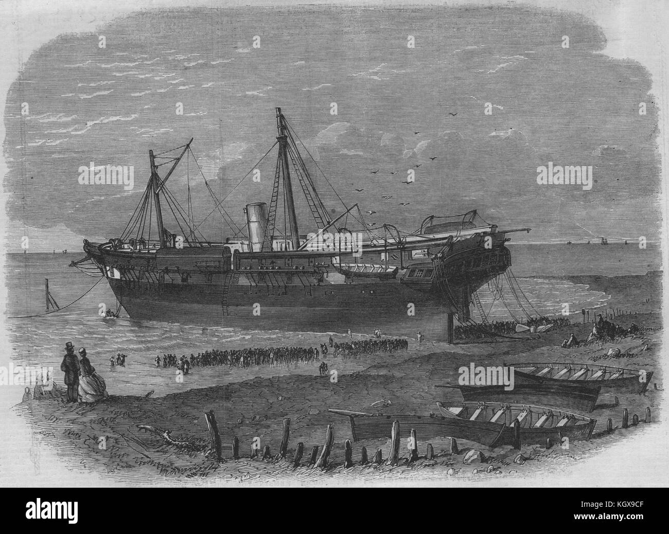 The steamer Amphion ashore at Sheringham, on the Coast of Norfolk 1865. The Illustrated London News Stock Photo