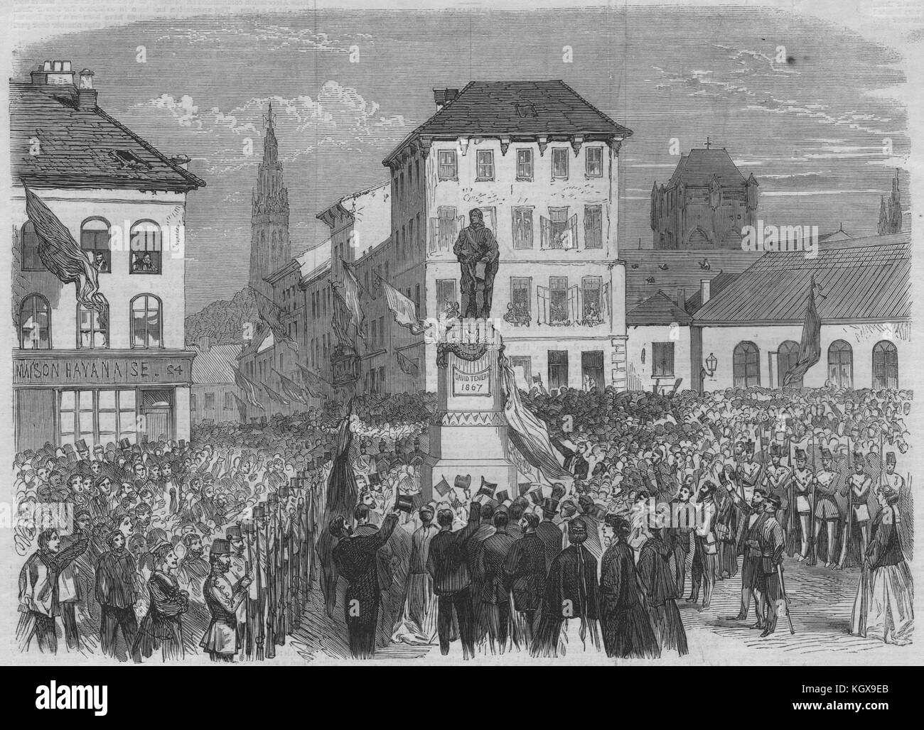 Inauguration of the statue of Teniers at Antwerp. Belgium 1867. The Illustrated London News Stock Photo