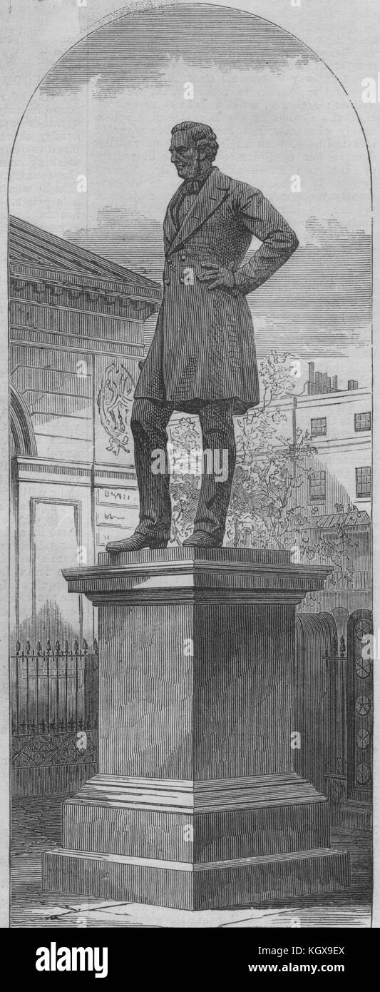 Statue of Robert Stephenson, in Euston Square. London 1871. The Illustrated London News Stock Photo