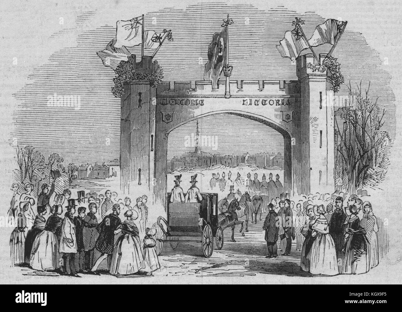 Triumphal arch, Belgrave Gate, Leicester. Leicestershire 1843. The Illustrated London News Stock Photo