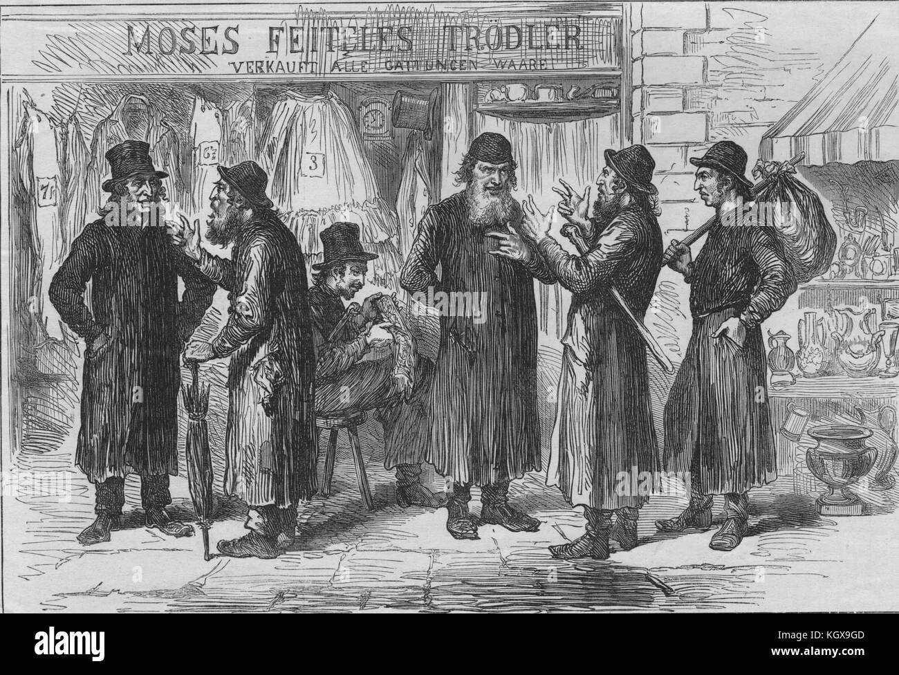 Polish Jews in the ghetto at Vienna. Austria 1873. The Illustrated London News Stock Photo