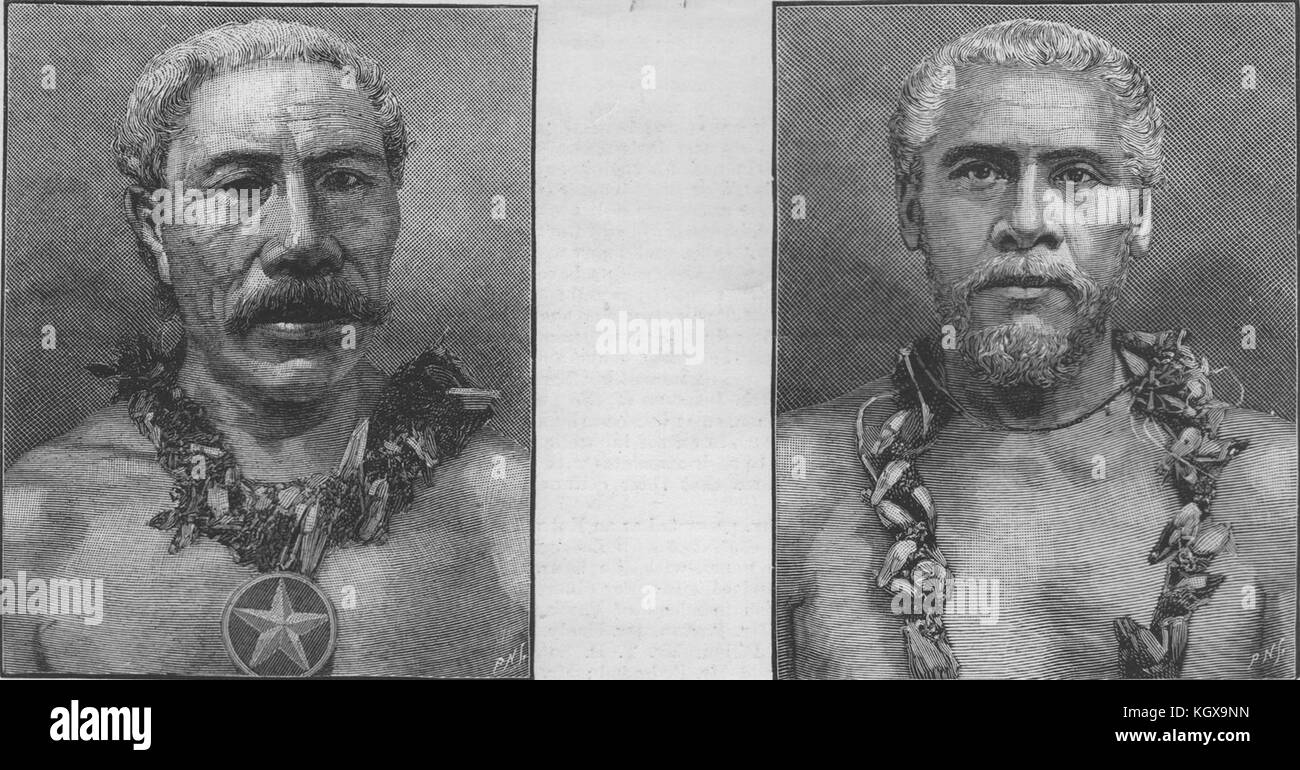 Rival Samoan kings. Tamassesse, German choice. Mataafu Matiatoe, people's 1889. The Illustrated London News Stock Photo