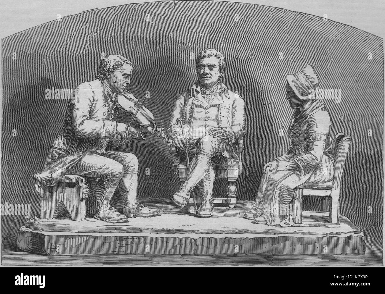 Burns' visit to Neil Gow in August 1787. Sculpture by Anderson, of Perth 1859. The Illustrated London News Stock Photo