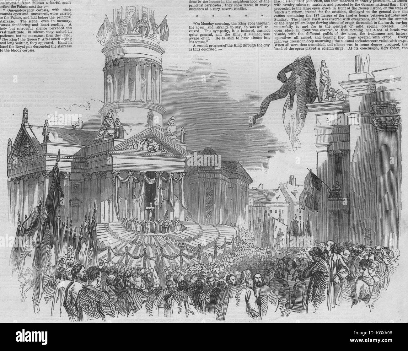 Revolution in Prussia. Solemnities over the dead, Neuen Kirche, Berlin 1848. The Illustrated London News Stock Photo