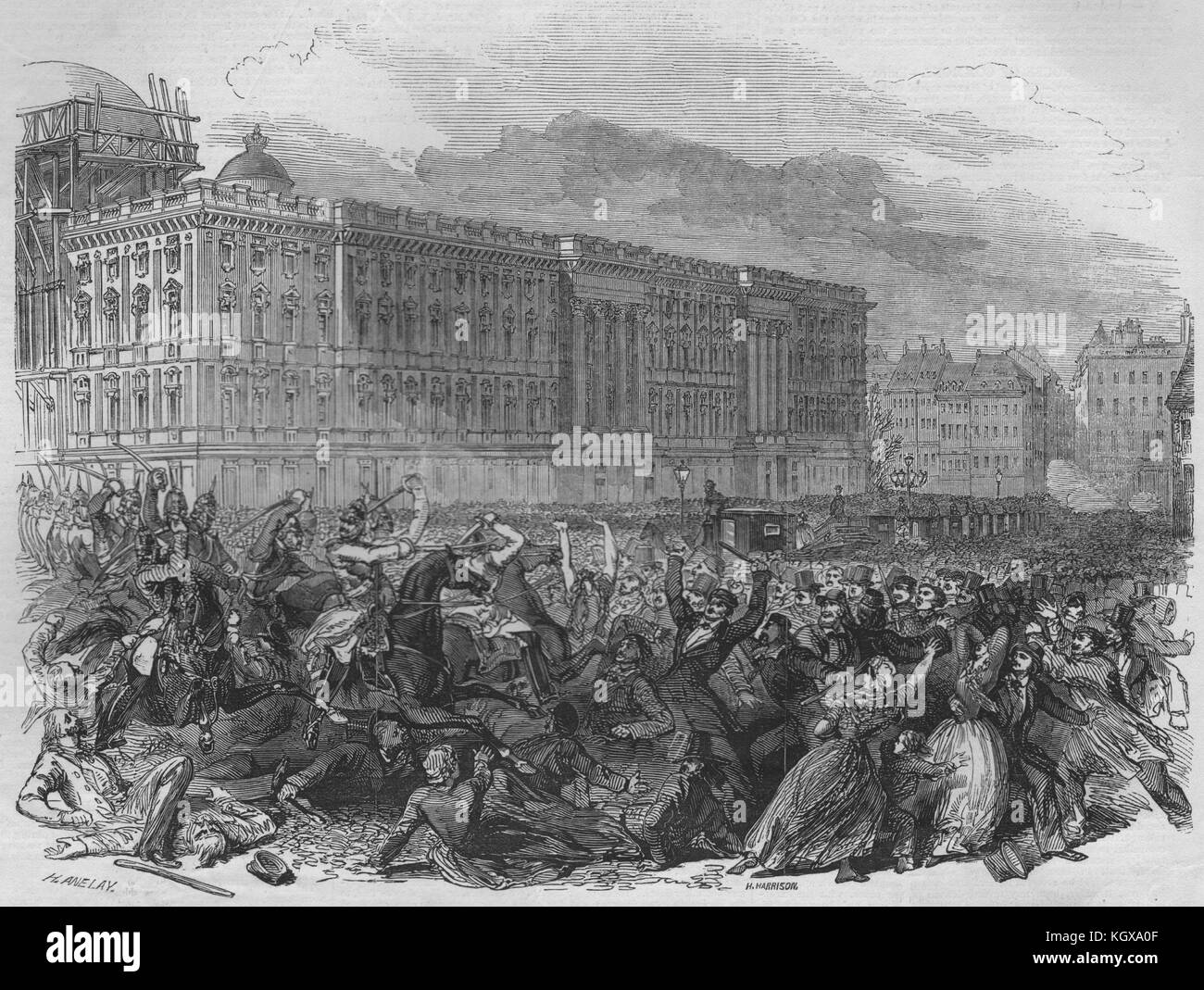 Revolution in Prussia. Conflict before the Royal Palace, at Berlin 1848. The Illustrated London News Stock Photo