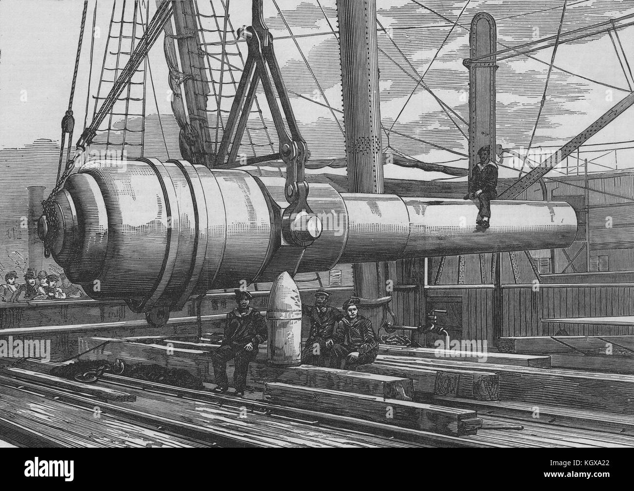 Shipment of the 100 ton gun at the Elswick Ironworks, Newcastle-on-Tyne 1889. The Illustrated London News Stock Photo