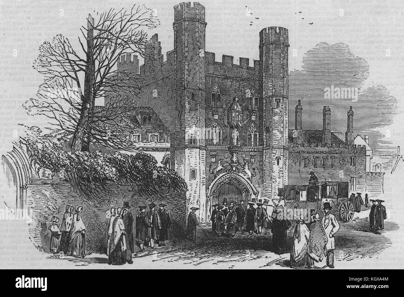 Gateway of St. John's College. Cambridgeshire 1847. The Illustrated London News Stock Photo