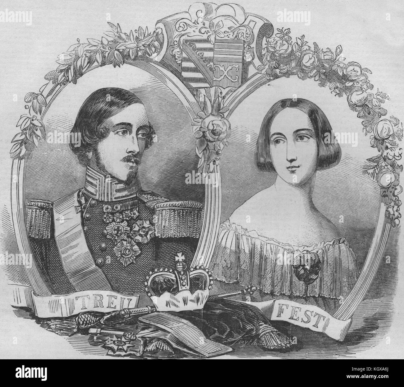 The reigning Duke & Duchess of Saxe-Coburg-Gotha. Thuringia 1845. The Illustrated London News Stock Photo