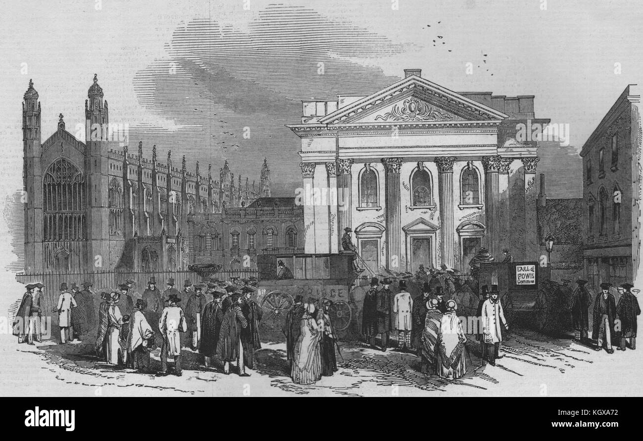 The Cambridge Chancellorship election. Exterior of the senate house 1847. The Illustrated London News Stock Photo