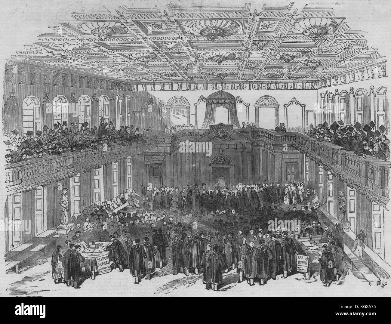 The Cambridge Chancellorship election. Interior of the senate house 1847. The Illustrated London News Stock Photo