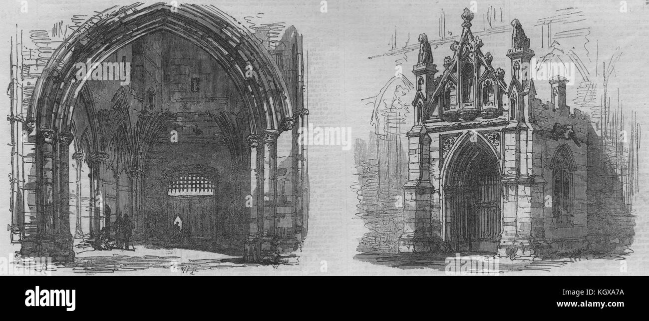Bury St Edmunds. Abbey Gate interior; St. Mary's Church porch. Suffolk 1867. The Illustrated London News Stock Photo