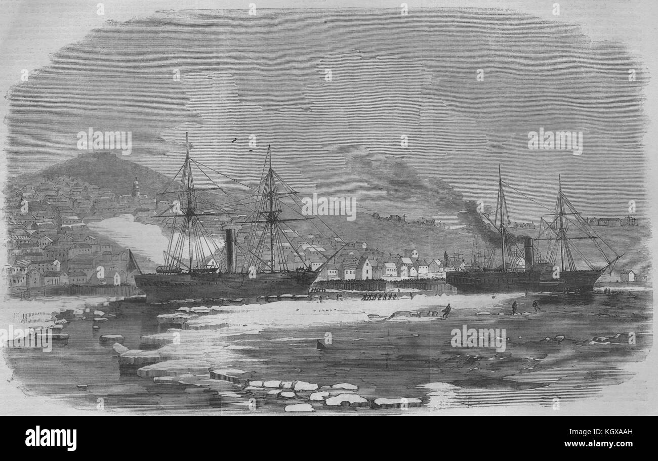 English & Newfoundland mail vessels, Halifax harbour, Nova Scotia. Canada 1859. The Illustrated London News Stock Photo