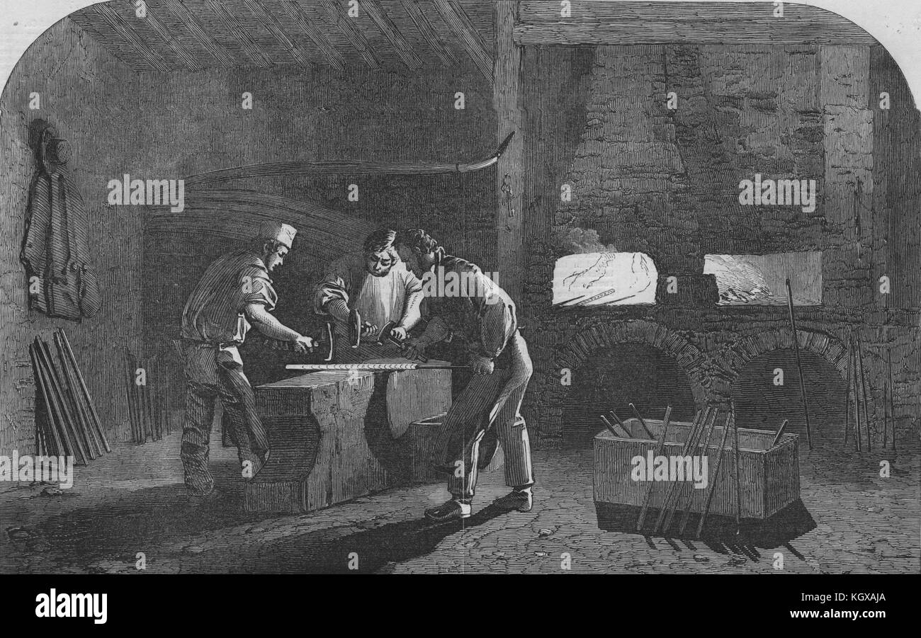 The manufacture of gun barrels, at Birmingham. Welding the gun barrels