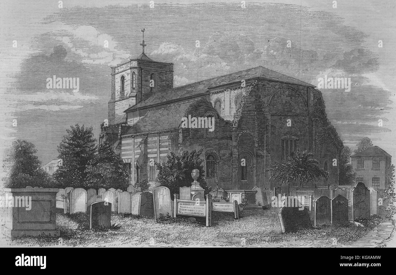 Waltham Abbey church restored. Essex 1860. The Illustrated London News Stock Photo Alamy