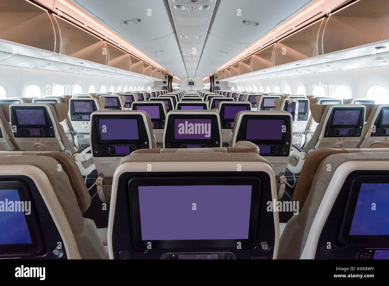 Aircraft cabin interior - Boeing 787 Stock Photo