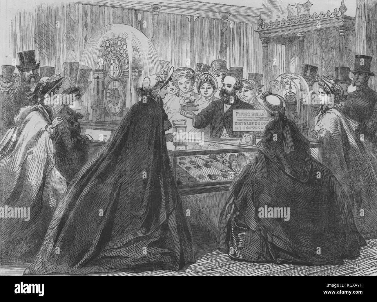 The International Exhibition. Piping bullfinch in the Swiss Court. London 1862. The Illustrated London News Stock Photo