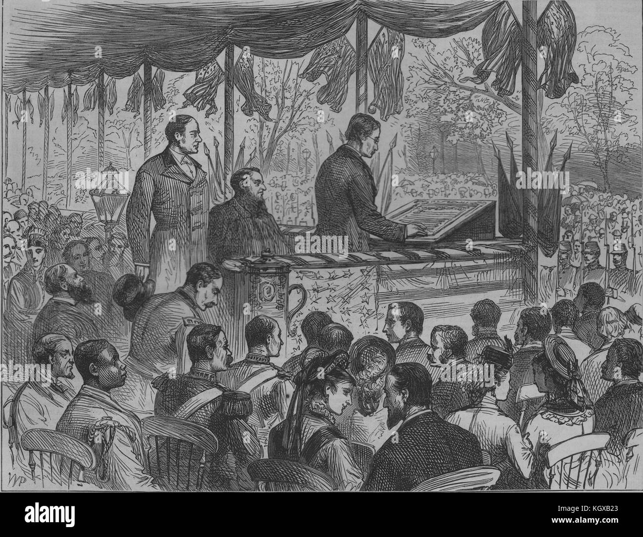 July 4th in Philadelphia Richard Lee reading Declaration of Independence 1876. The Illustrated London News Stock Photo