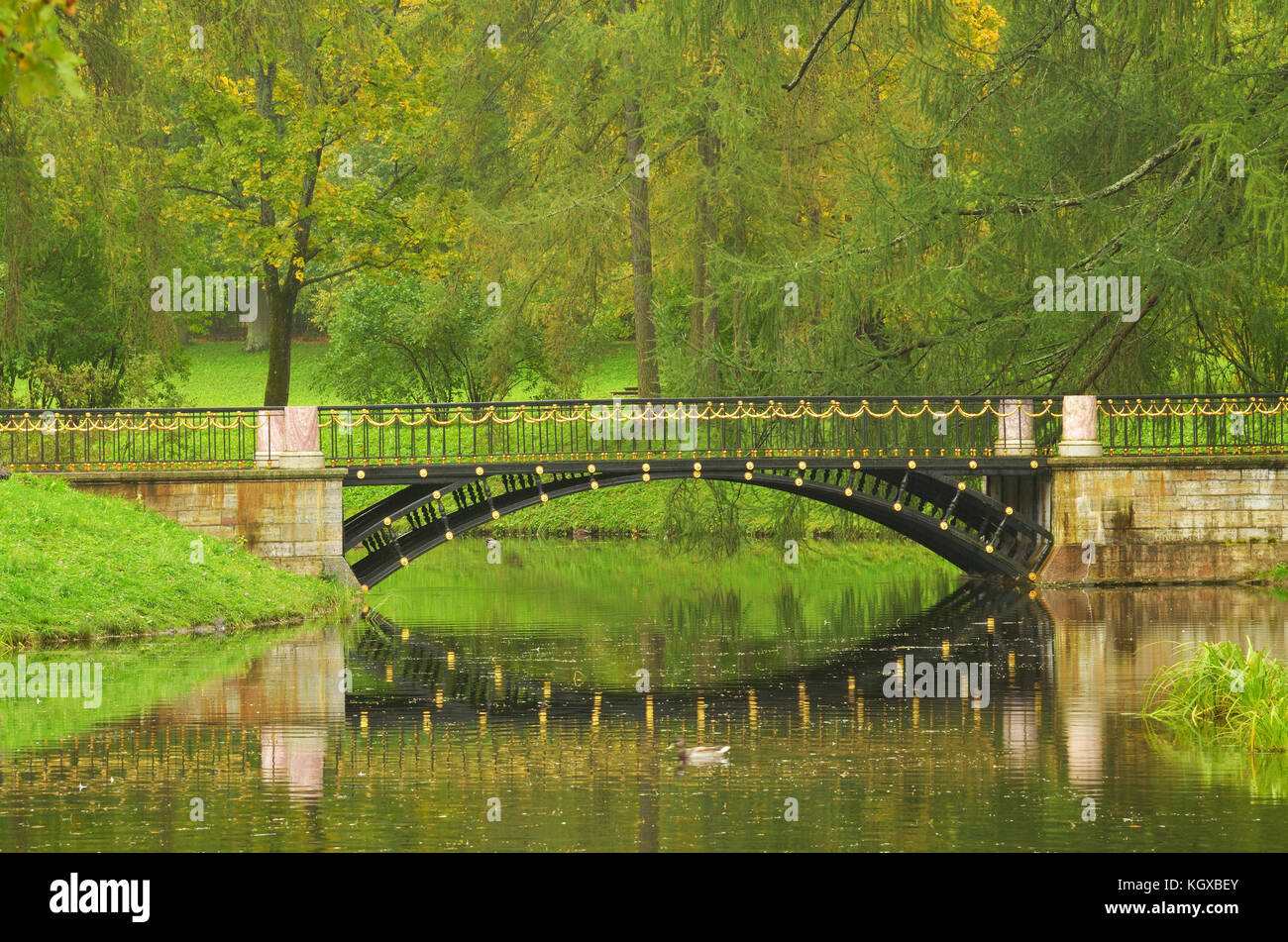 Beautiful metal bridge adorns the landscape of the Park Stock Photo - Alamy