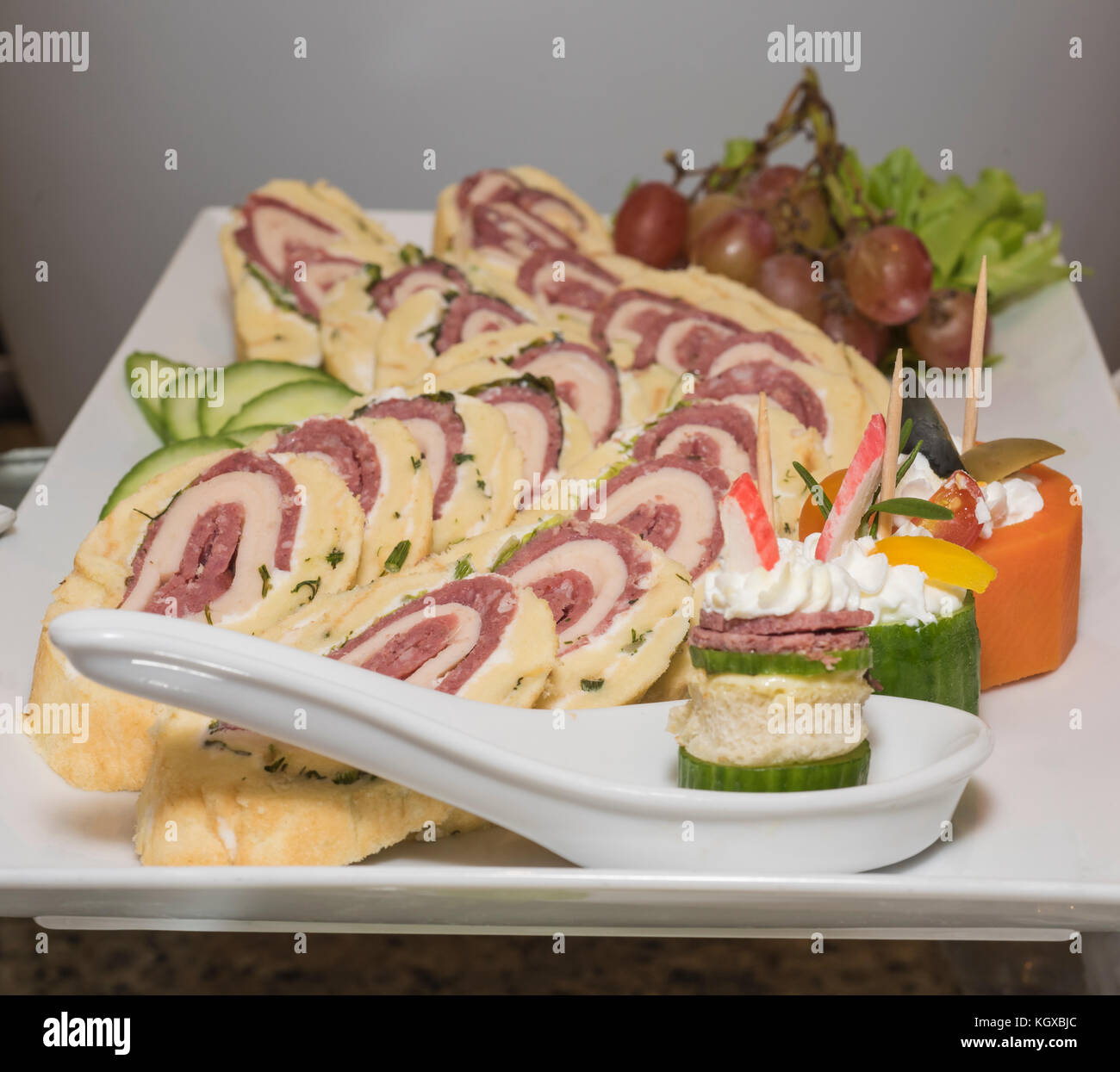 Selection display of a la carte cold meat salad food at a luxury restaurant buffet bar area Stock Photo