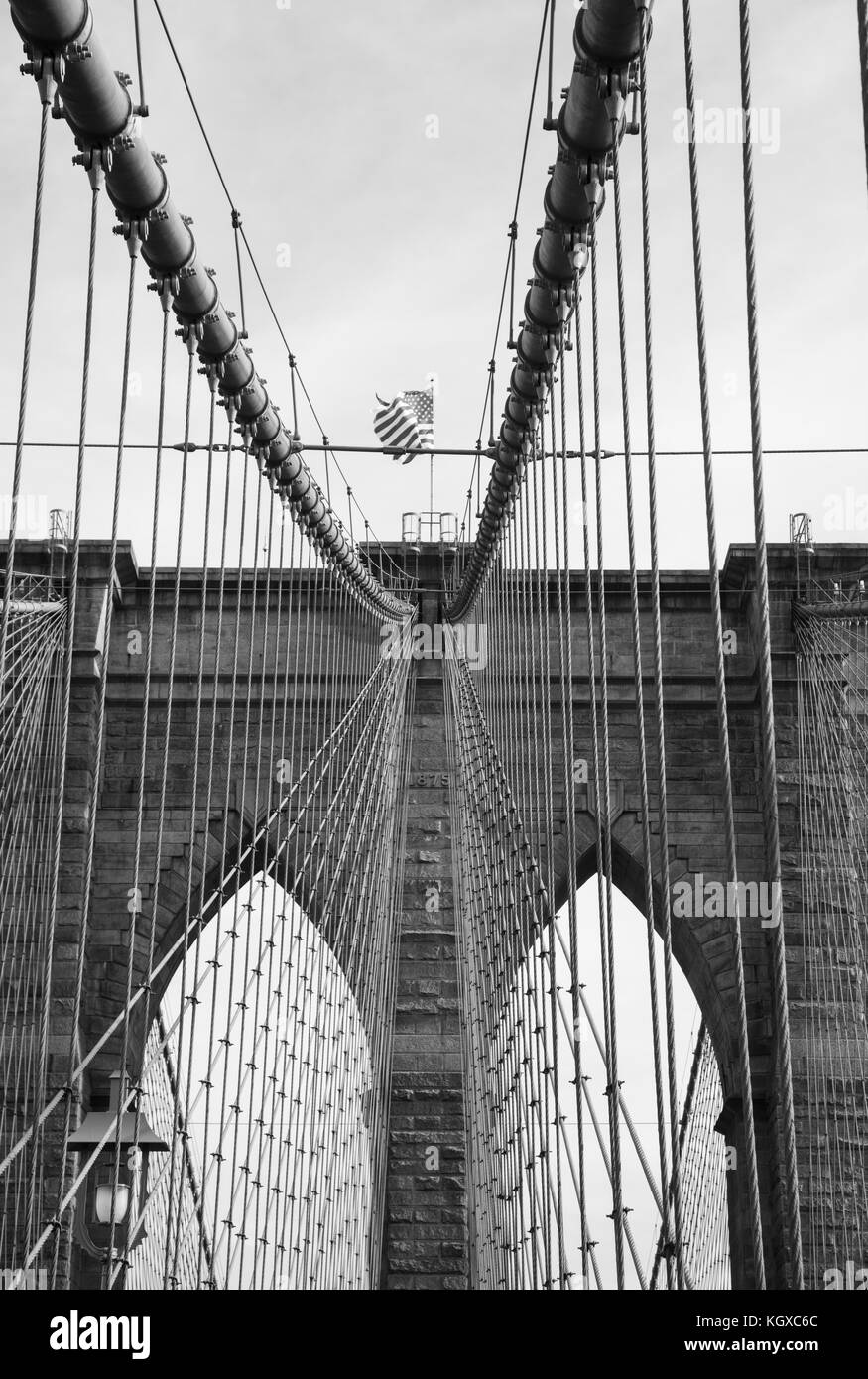 Brooklyn Bridge, New York USA in Black and White Stock Photo