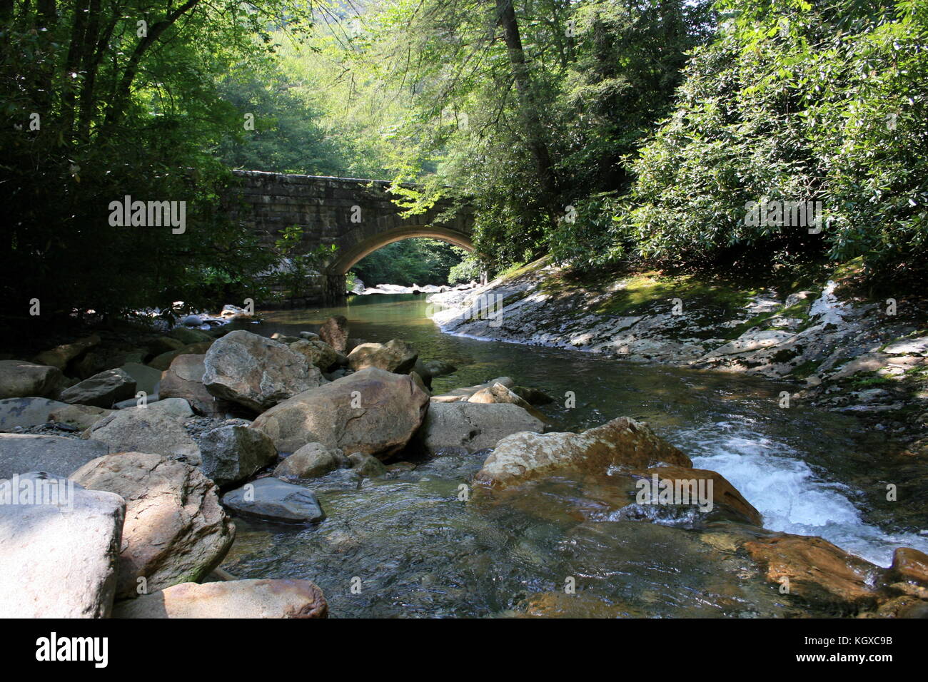 North Carolina brick bridge with trees and river Stock Photo Alamy