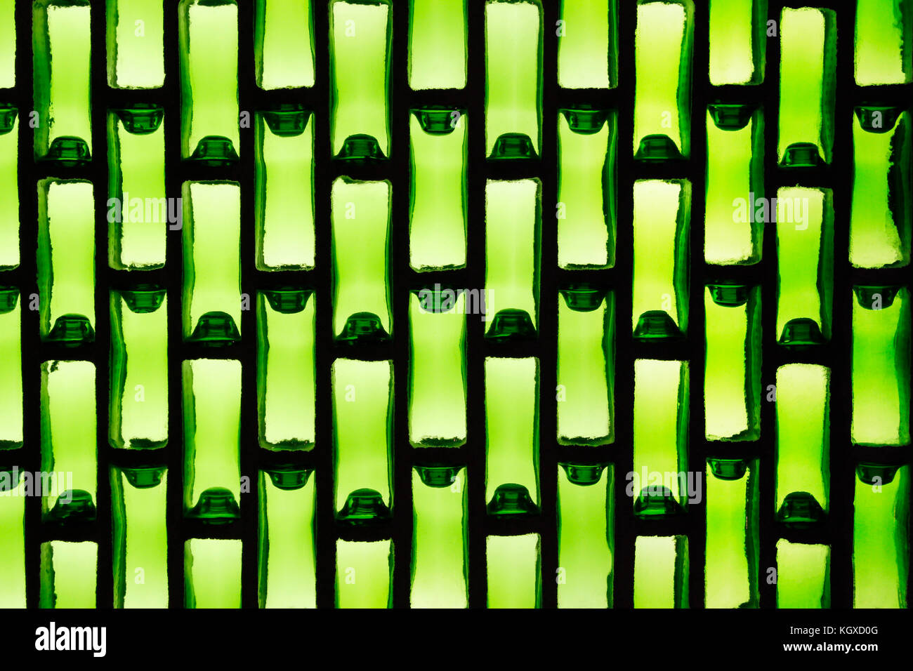 Green glass tiles create an artistic pattern. Stock Photo