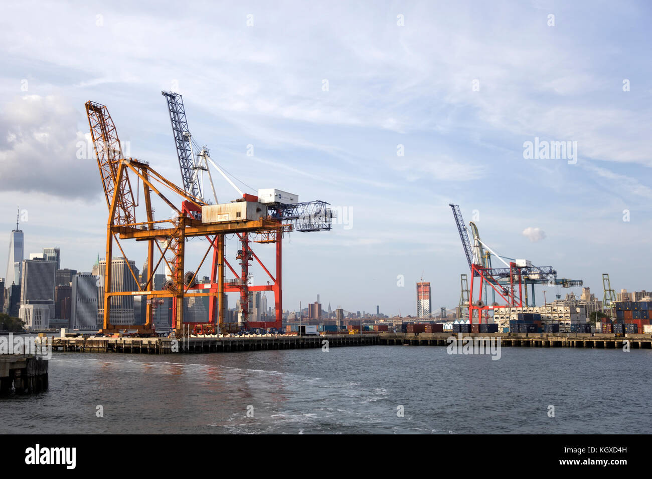 View at cranes in Red Hook Container Terminal in New York Stock Photo
