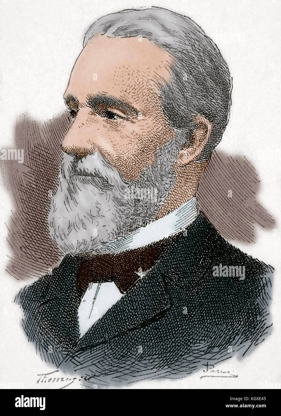 Paul-Armand Challemel-Lacour (1827-1896). French statesman. Portrait. Engraving by Passos. 'Ilustracion Americana', 1896. Colored. Stock Photo