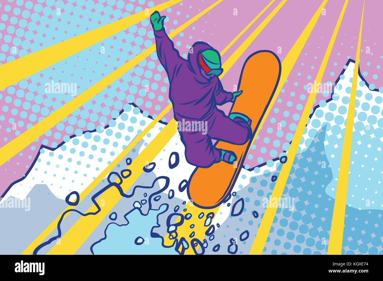 snowboarder jumping, winter sports, active lifestyle. Comic cartoon style pop  art illustration vector retro Stock Vector Image & Art - Alamy